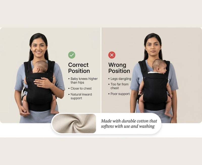 Little Pea All-Day Baby Carrier | Ergonomic & Lightweight 100% Cotton | Easy to Wear, Hands-Free Comfort | 3–15 kg (3–24 Months) | Black - Image 3