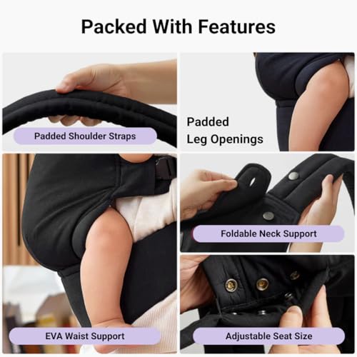 Little Pea All-Day Baby Carrier | Ergonomic & Lightweight 100% Cotton | Easy to Wear, Hands-Free Comfort | 3–15 kg (3–24 Months) | Black - Image 5