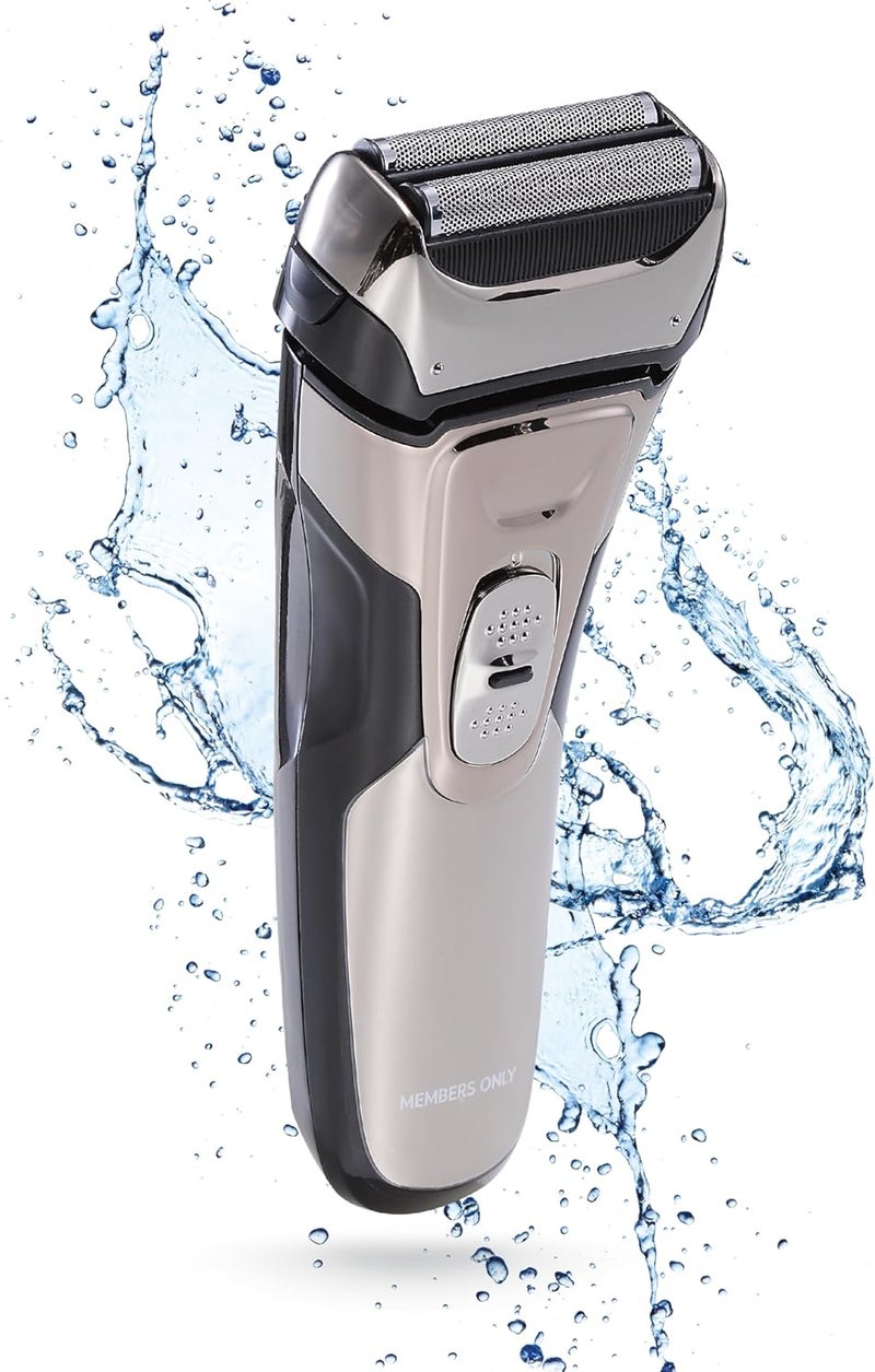 MEMBERS ONLY Foil Shaver Lithium Metallic Cordless 2 Blade Electric Shaver Precision Contouring Popup Trimmer LED Display Waterproof Design IPX6 USB Rechargeable