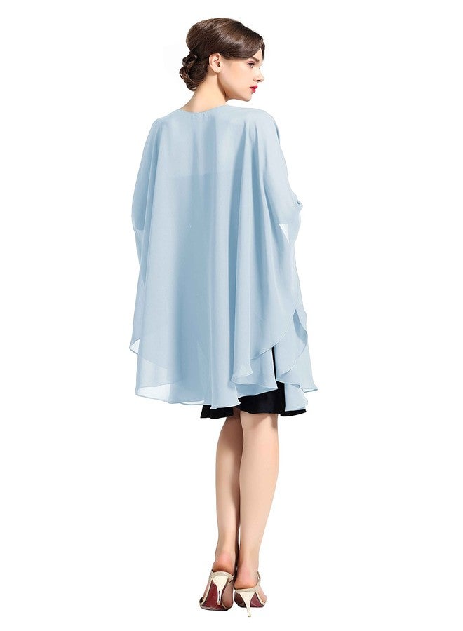 BEAUTELICATE Women Chiffon Shawl Wrap Shrug Oversized Cape Poncho Sheer Cover Up Scarf For Summer Wedding Evening Bridal Bridesmaids Mother of The Bride(One Size, Light Blue) - Image 3