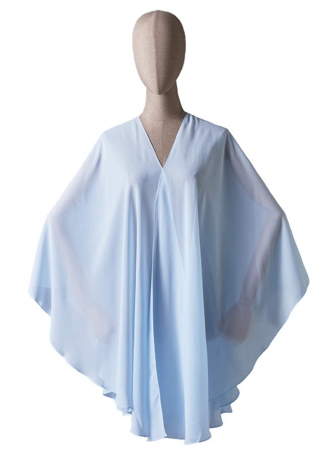 BEAUTELICATE Women Chiffon Shawl Wrap Shrug Oversized Cape Poncho Sheer Cover Up Scarf For Summer Wedding Evening Bridal Bridesmaids Mother of The Bride(One Size, Light Blue) - Image 4