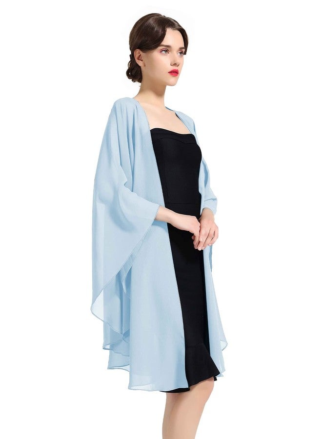 BEAUTELICATE Women Chiffon Shawl Wrap Shrug Oversized Cape Poncho Sheer Cover Up Scarf For Summer Wedding Evening Bridal Bridesmaids Mother of The Bride(One Size, Light Blue) - Image 1