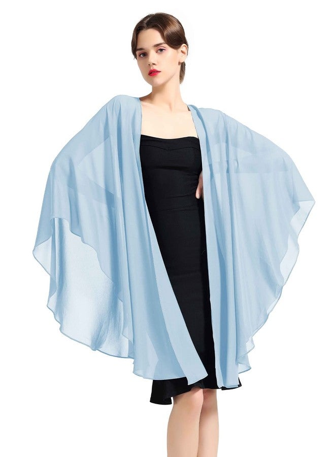 BEAUTELICATE Women Chiffon Shawl Wrap Shrug Oversized Cape Poncho Sheer Cover Up Scarf For Summer Wedding Evening Bridal Bridesmaids Mother of The Bride(One Size, Light Blue) - Image 2