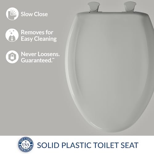 Bemis Classic Colors Slow Close Toilet Seat, Easy Clean Hinges and Durable Plastic Seat, Made in USA, Elongated, Ice Grey - Image 2
