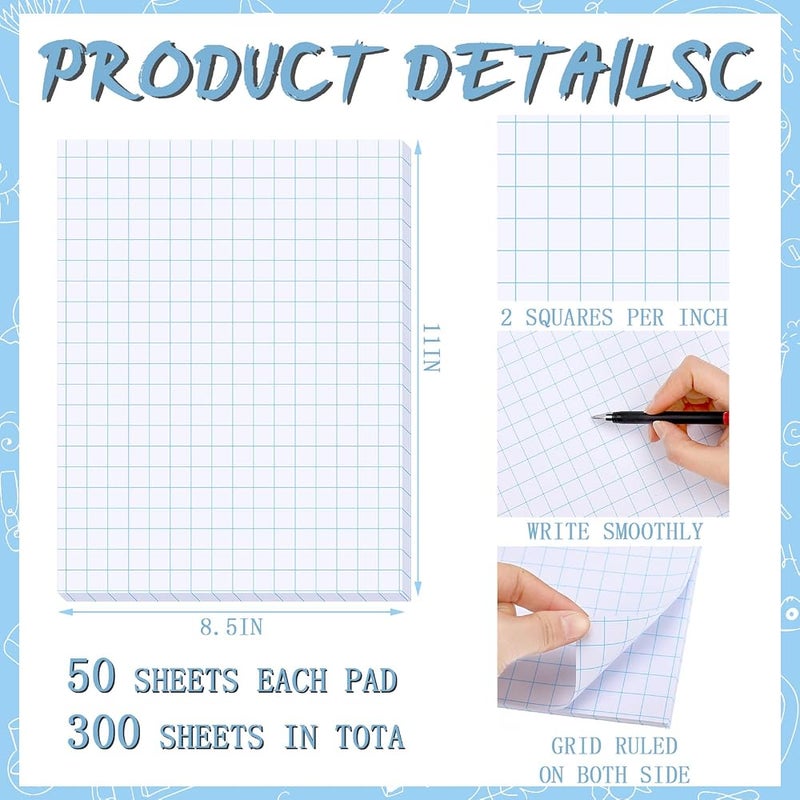 Ferraycle 300 Sheets Double Sided Graph Paper Pad 1/2 Inches Blue Quad Ruled Grid Paper Letter Size 8.5 x 11 Inches Graphing Paper for Drawing Writing Graphing Drafting Supplies - Image 3