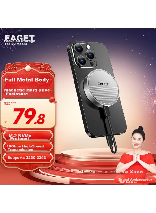 Eaget Magnetic Hard Drive Enclosure 2230 Portable Ssd M.2 Nvme External Hard Drive Enclosure Magsafe For Apple Iphone 16 Pro, Mobile Phones, Laptops, Mac Computers External Ssd Expansio - Image 1