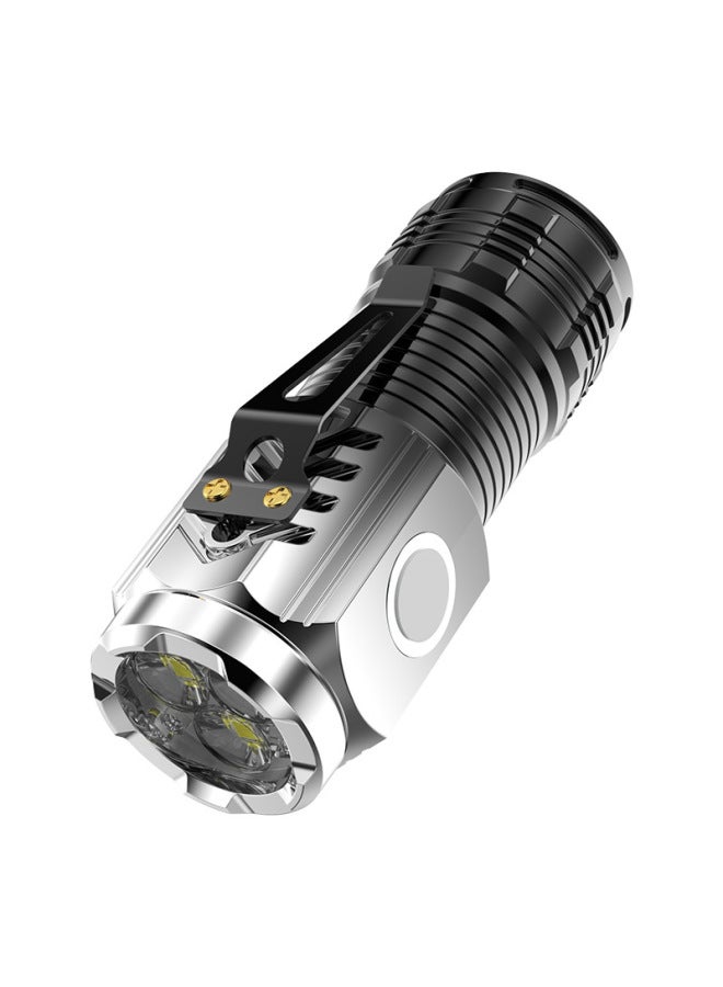 Loquat Three-eyed Monster Strong Light Flashlight Super Bright Mini Portable LED Multi-function Magnet Charging Home Outdoor-Product Specifications:✈Qp501 Gradient Silver Plated Uv 【rechargeable】 【recharge - Image 1