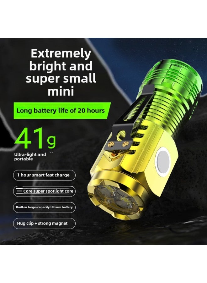 Loquat Three-eyed Monster Strong Light Flashlight Super Bright Mini Portable LED Multi-function Magnet Charging Home Outdoor-Product Specifications:✈Qp501 Gradient Silver Plated Uv 【rechargeable】 【recharge - Image 2