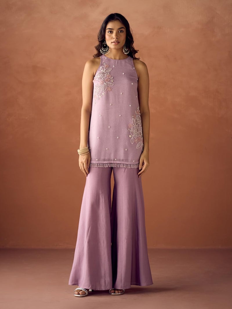 FIORRA نساء لافندر كراش أورجانزا كورتا مستقيم مع دوباتا SET0223 - Image 4