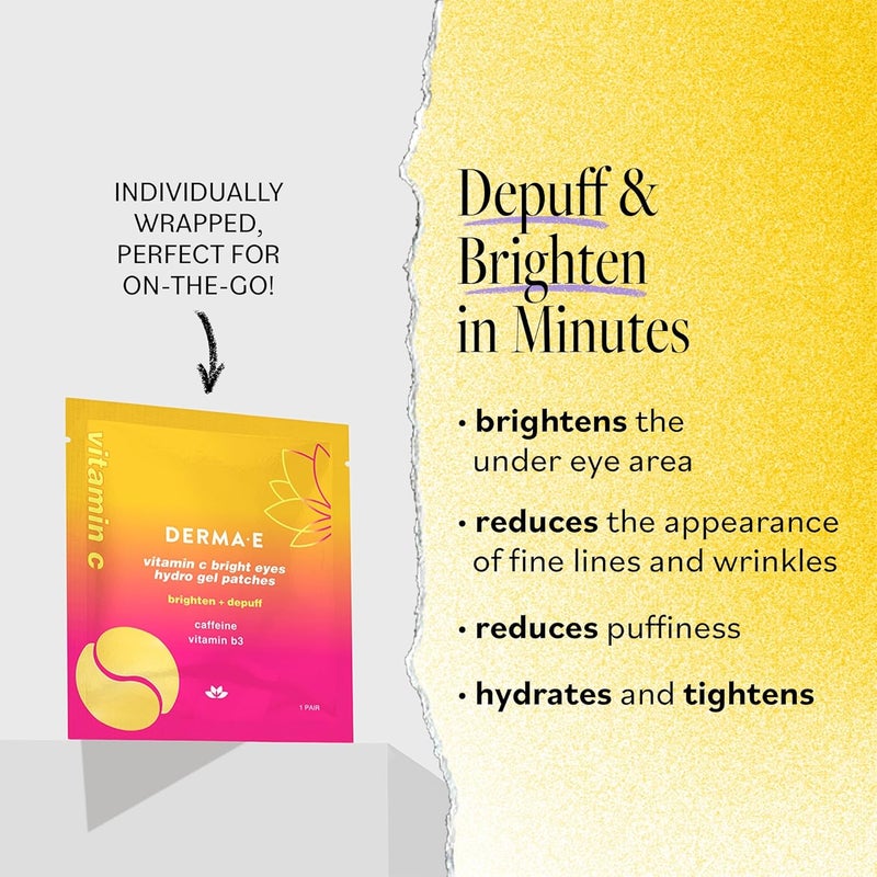 derma-e Derma E Vitamin C Bright Eyes Hydro Gel Under Eye Patches 5 Pairs Allantoin Caffeine Vitamin B3 Eye Masks to Helps Reduce Fine Lines Wrinkles Dark Circles Puffy Eyes10 Ct - Image 2