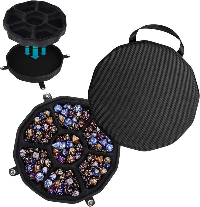 Baval Bavel DND Dice Storage Case with Tray, D4 D6 D8 D10 D% D12 D20 Dice Set Case,Perfect Dice Rolling Tray - Soft Interior of The Tray can Protect Random Rolling dice - Image 1