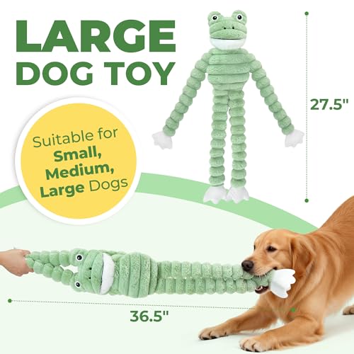Prime Pets Squeaky Dog Toys for Large Dogs, 27” Plush Frog Dog Toy with Crinkle Paper for Small Medium Large Dogs, Stuffed Puppy Chew Toys to Keep Them Busy - Image 2