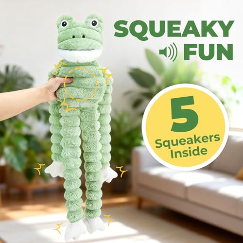 Prime Pets Squeaky Dog Toys for Large Dogs, 27” Plush Frog Dog Toy with Crinkle Paper for Small Medium Large Dogs, Stuffed Puppy Chew Toys to Keep Them Busy - Image 3