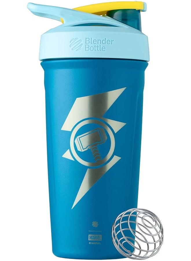 Blender Bottle - Marvel Strada Shaker Cup Insulated Stainless Steel Water Bottle With Wire Whisk 24 Ounce Thor Hammer - Image 1