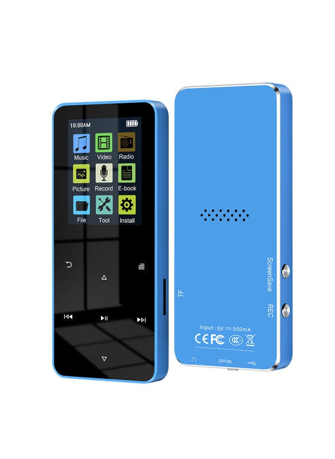 Batch Metal Bluetooth MP3 Student Walkman MP4 Lossless Music Player Touch Screen Recording Insertable Card-Body Color:Blue [metal Touch + Bluetooth] Version-Memory Capacity:Single Machine + Plug In 64g Card (no Fm + Bluetooth + Dictionary + External) [headphones + Data Cable + Packaging] - Image 1