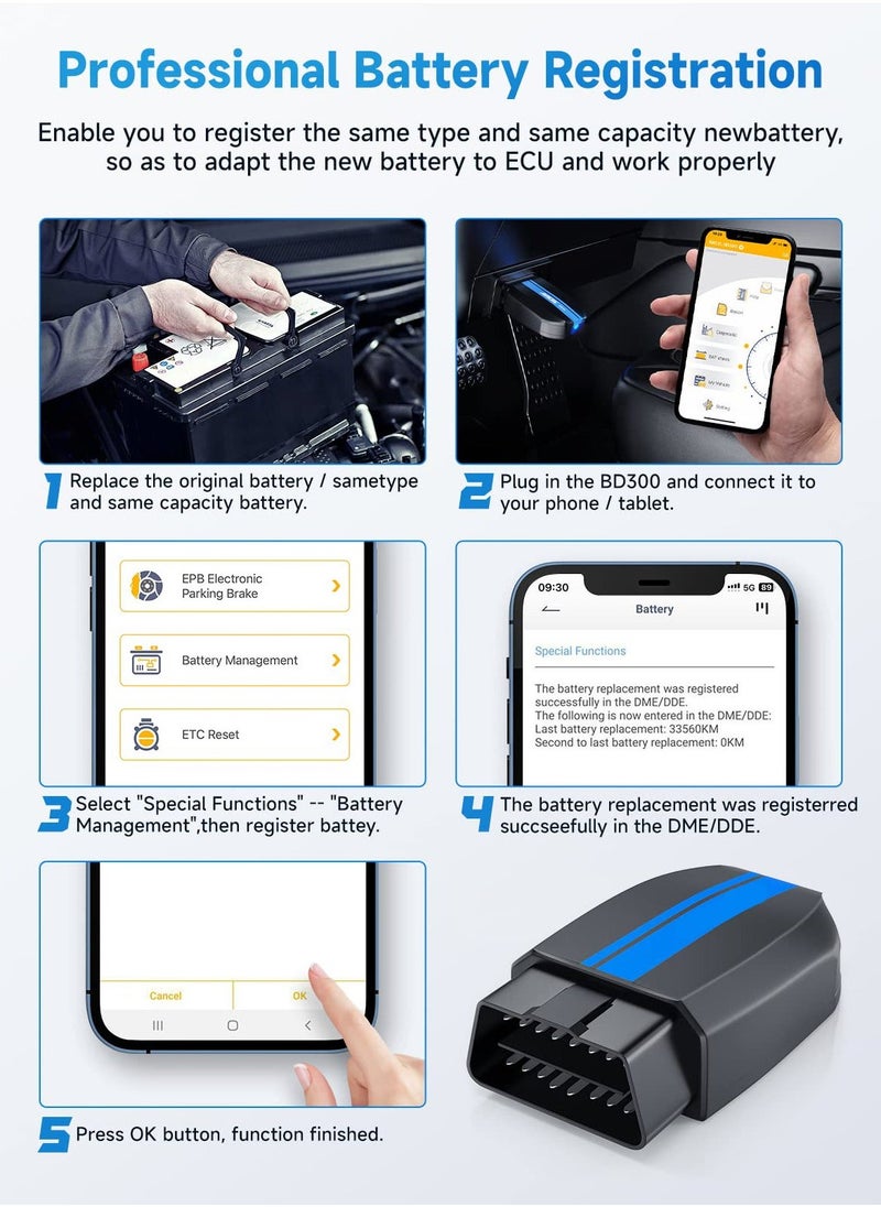 Generic - OBD2 Scanner Bluetooth for BMW Full System Code Reader Scan Tool with Battery Registration Tool Service EPB CBS ETC ABS Airbag Powerful Diagnostic Tool for All Cars for iPhone iPad and Android - Image 1