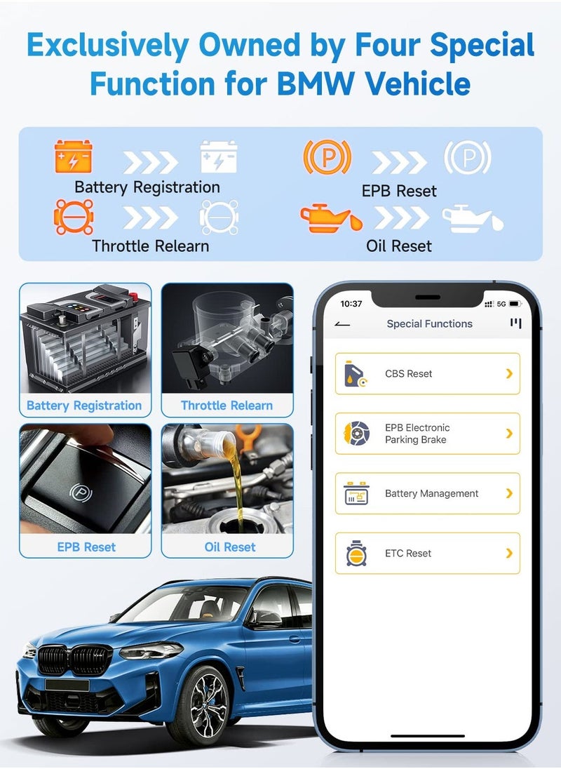 Generic - OBD2 Scanner Bluetooth for BMW Full System Code Reader Scan Tool with Battery Registration Tool Service EPB CBS ETC ABS Airbag Powerful Diagnostic Tool for All Cars for iPhone iPad and Android - Image 1
