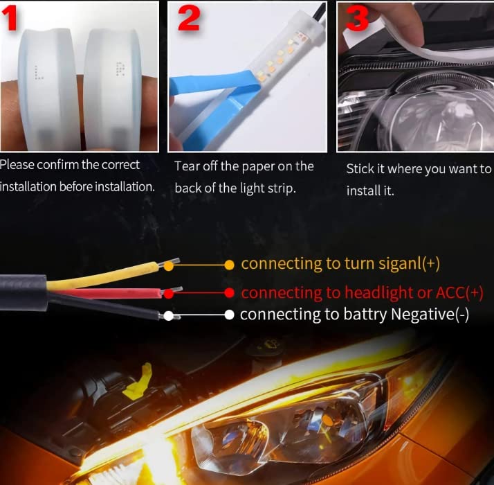 ELTRON TURBO ELT9895IOJJ Waterproof Sequential Flow Universal DC Power Ultra-Fine 60cm DRL | Daytime Running Light | Flexible | Soft | Tube Car LED Strip | Yellow and White Color (Pack Of 2) - Image 2