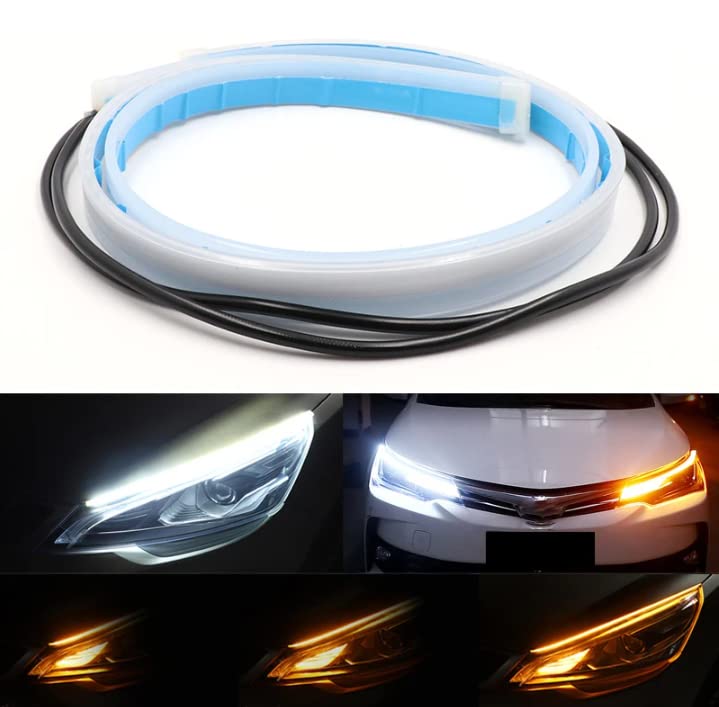 ELTRON TURBO ELT9895IOJJ Waterproof Sequential Flow Universal DC Power Ultra-Fine 60cm DRL | Daytime Running Light | Flexible | Soft | Tube Car LED Strip | Yellow and White Color (Pack Of 2) - Image 1