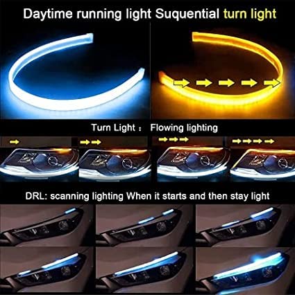 ELTRON TURBO ELT9895IOJJ Waterproof Sequential Flow Universal DC Power Ultra-Fine 60cm DRL | Daytime Running Light | Flexible | Soft | Tube Car LED Strip | Yellow and White Color (Pack Of 2) - Image 3