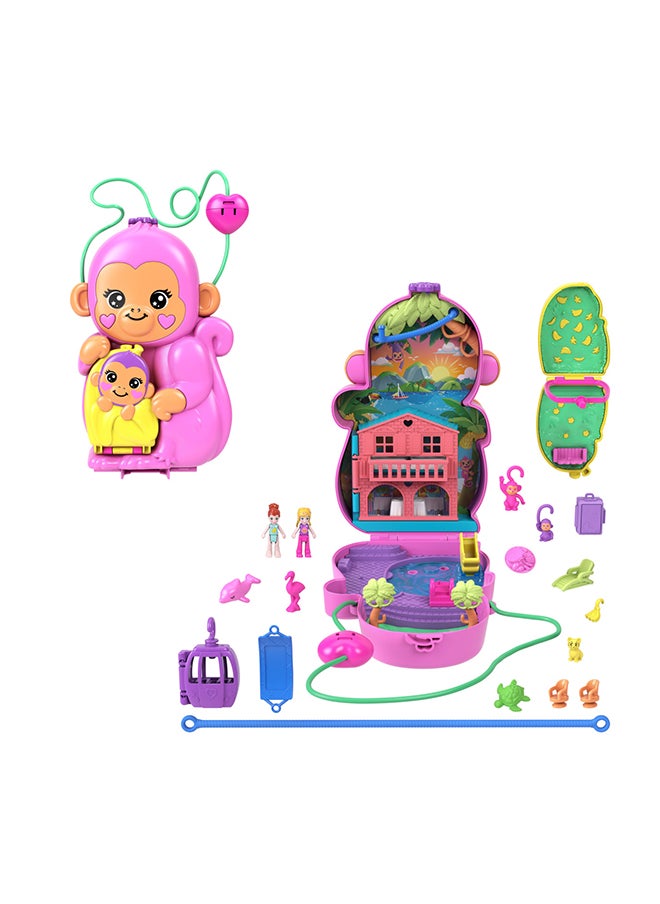 Polly Pocket Dolls & Playset with Pets & 13 Accessories, 2-in-1 Momma Monkey & Baby Wearable Purse & Animal Toy  - Image 1