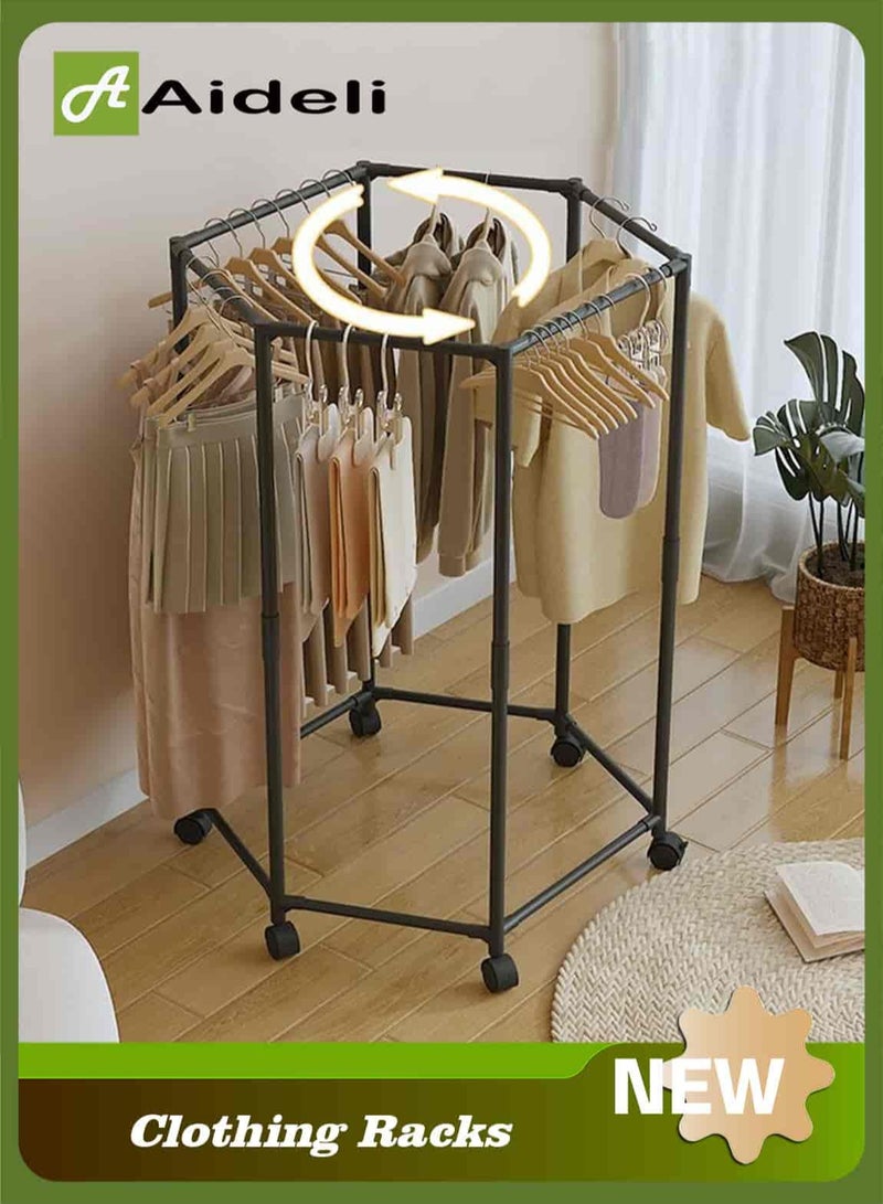 Aideli Clothes Rack with Wheel, Portable Clothing Racks for Hanging Clothes, Bold Hexagon Multi Functional Garment Rack for Bedroom, Living Room - Image 1