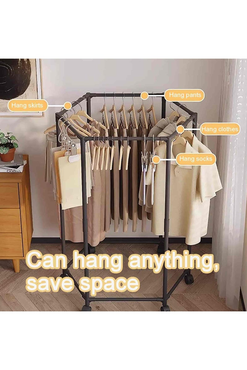Aideli Clothes Rack with Wheel, Portable Clothing Racks for Hanging Clothes, Bold Hexagon Multi Functional Garment Rack for Bedroom, Living Room - Image 3