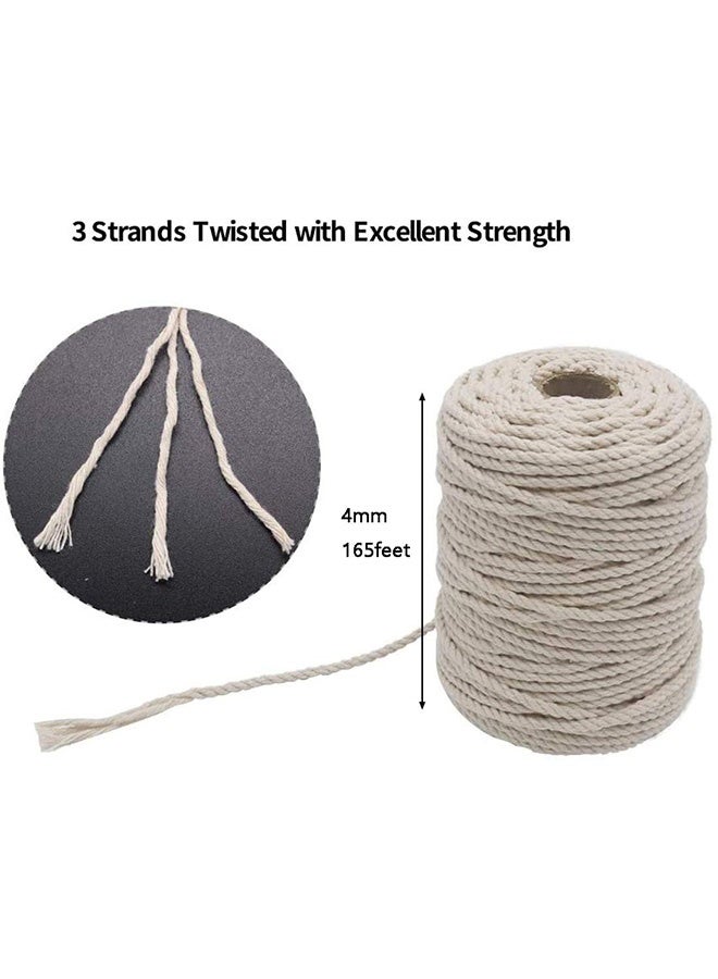 Peachjoy حبل ماكرامي، 4 مم 165 قدم حبل قطن ماكرامي لتعليق النباتات وزخارف الجدران والحرف اليدوية (بيج) - Image 5