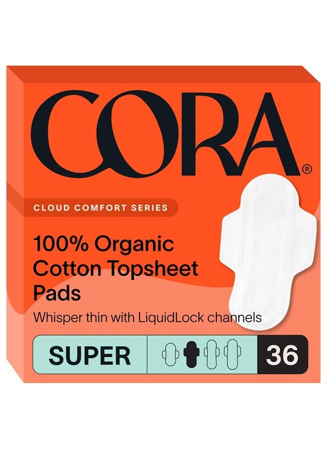 cora Organic Pads | Ultra Thin Period Pads with Wings | Super Absorbency | Ultra-Absorbent Sanitary Pads for Women | 100% Organic Cotton Topsheet (36 Count) - Image 1