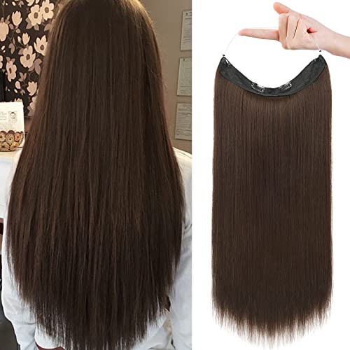REECHO Invisible Wire Hair Extensions with Transparent Headband Adjustable Size Removable Secure Clips in Straight Secret Hairpiece for Women 24 Inch Pack of 1 Dark Chocolate Brown - Image 1