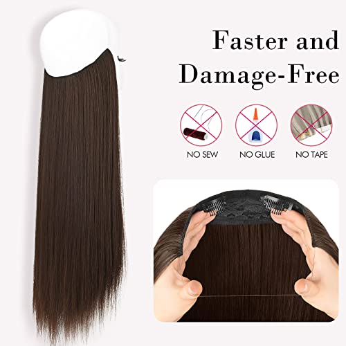 REECHO Invisible Wire Hair Extensions with Transparent Headband Adjustable Size Removable Secure Clips in Straight Secret Hairpiece for Women 24 Inch Pack of 1 Dark Chocolate Brown - Image 3