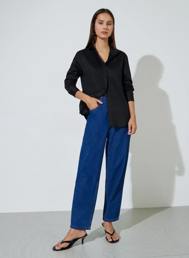 Styli Black Solid Longlined Long Sleeves Oversized Shirt