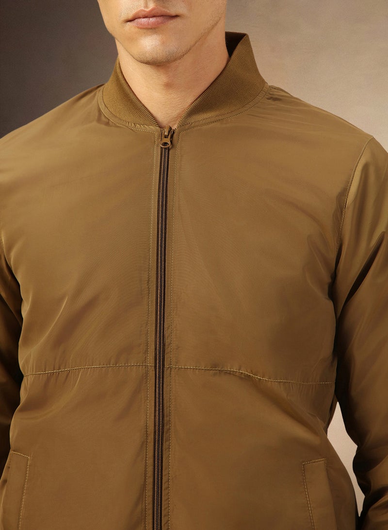 Dennis Lingo Men Stand Collar Solid Casual Bomber Jacket - Image 4