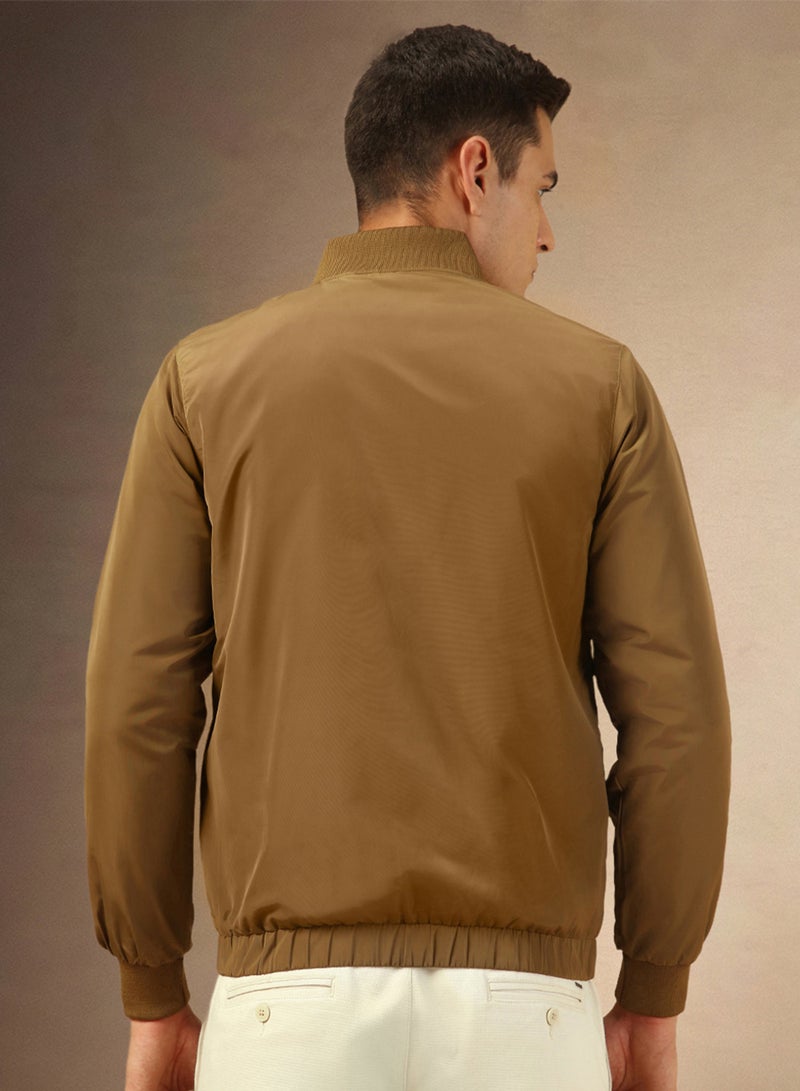 Dennis Lingo Men Stand Collar Solid Casual Bomber Jacket - Image 3