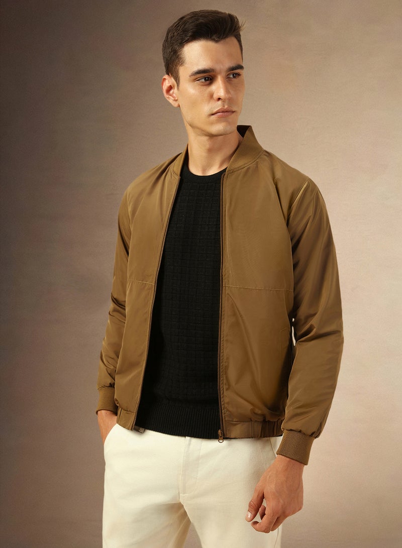 Dennis Lingo Men Stand Collar Solid Casual Bomber Jacket - Image 1