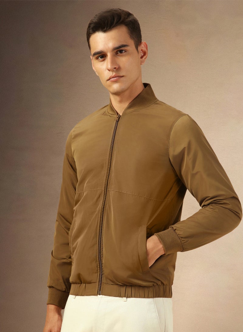 Dennis Lingo Men Stand Collar Solid Casual Bomber Jacket - Image 2