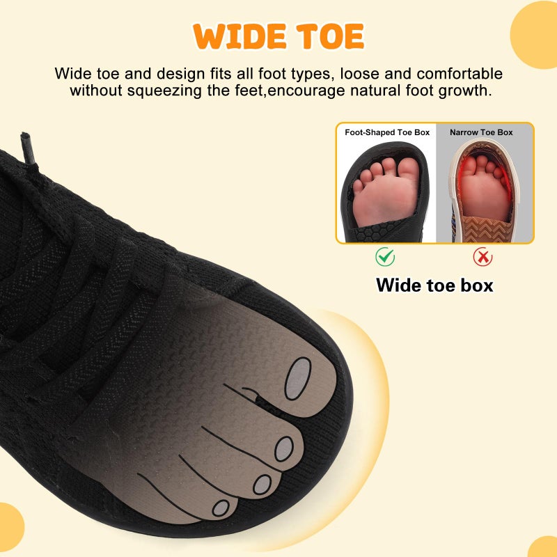 JOINFREE Toddler Shoes Boys Girls Wide Barefoot Walking Shoe Kids Minimalist Sneakers Breathable Toddler Walking Zero Drop Tennis Black Size 8 - Image 3
