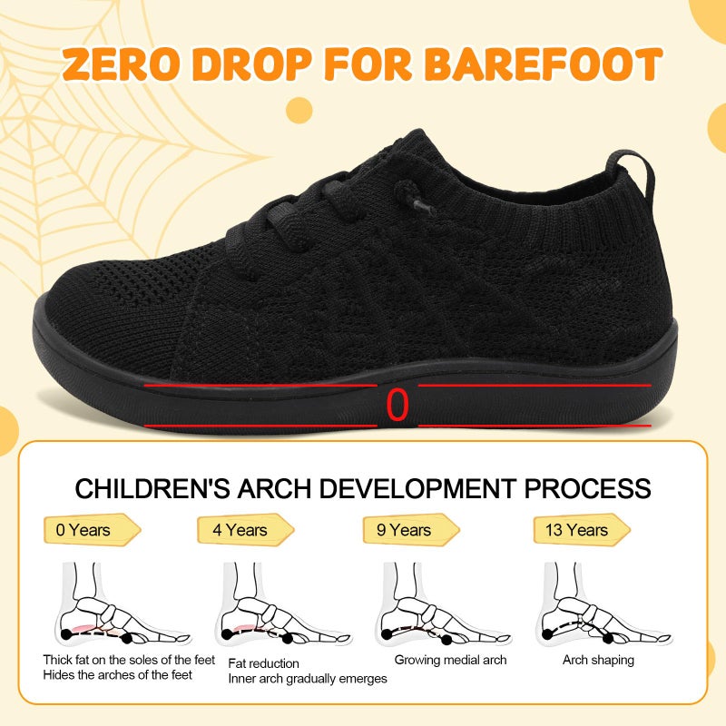 JOINFREE Toddler Shoes Boys Girls Wide Barefoot Walking Shoe Kids Minimalist Sneakers Breathable Toddler Walking Zero Drop Tennis Black Size 8 - Image 4