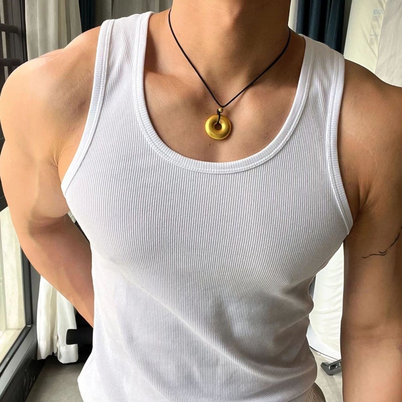 Heavyweight Ribbed Muscle Tank Top White (threaded vest)