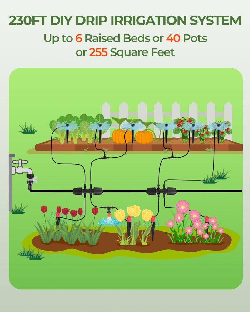 Toki-dot Drip Irrigation System for Watering Garden: 230FT Misting Sprinkler DIY Devices with Tubing Hose for Indoor Plants Outdoor Flower Beds Raised Growing Lawn Tree Patio Hydroponic - Image 5