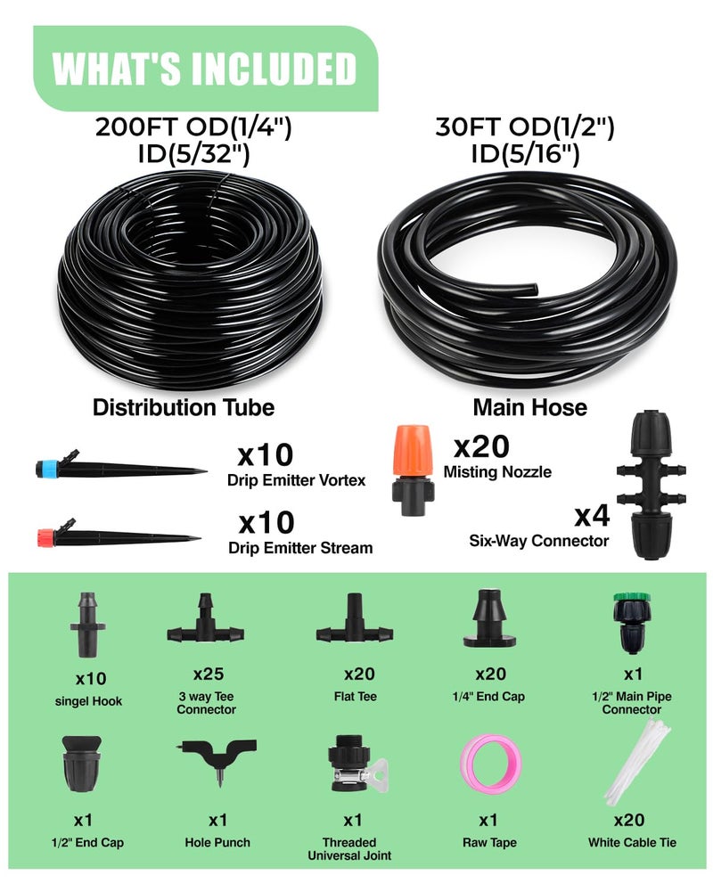 Toki-dot Drip Irrigation System for Watering Garden: 230FT Misting Sprinkler DIY Devices with Tubing Hose for Indoor Plants Outdoor Flower Beds Raised Growing Lawn Tree Patio Hydroponic - Image 2