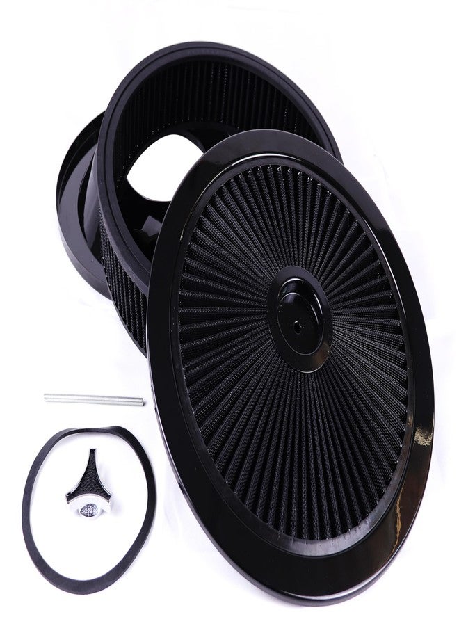 JGhyperX Round 14"x3" Air Cleaner Filter Assembly Kit Compatible with GMC Chevy Ford Chryler Dodge V8 Black 5-1/8" Carb Neck w/Flow-Thru Lid High Flow Chrome 4330ABK - Image 5