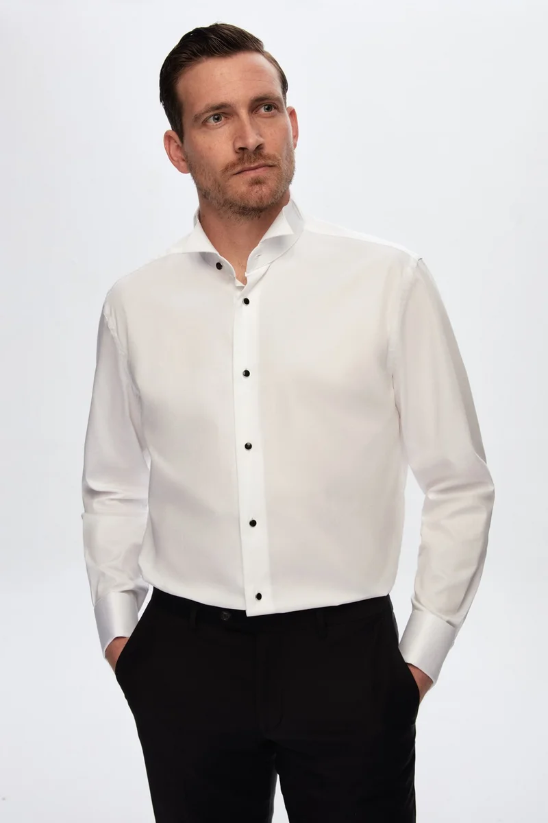 دي أس دامات D'S Groom Comfort White Plain Cotton Nano Care Tuxedo Shirt 0F2SGNC108M