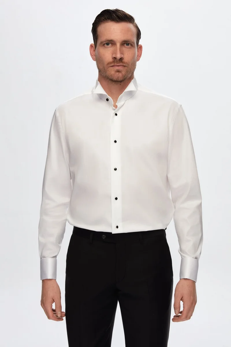 دي أس دامات D'S Groom Comfort White Plain Cotton Nano Care Tuxedo Shirt 0F2SGNC108M