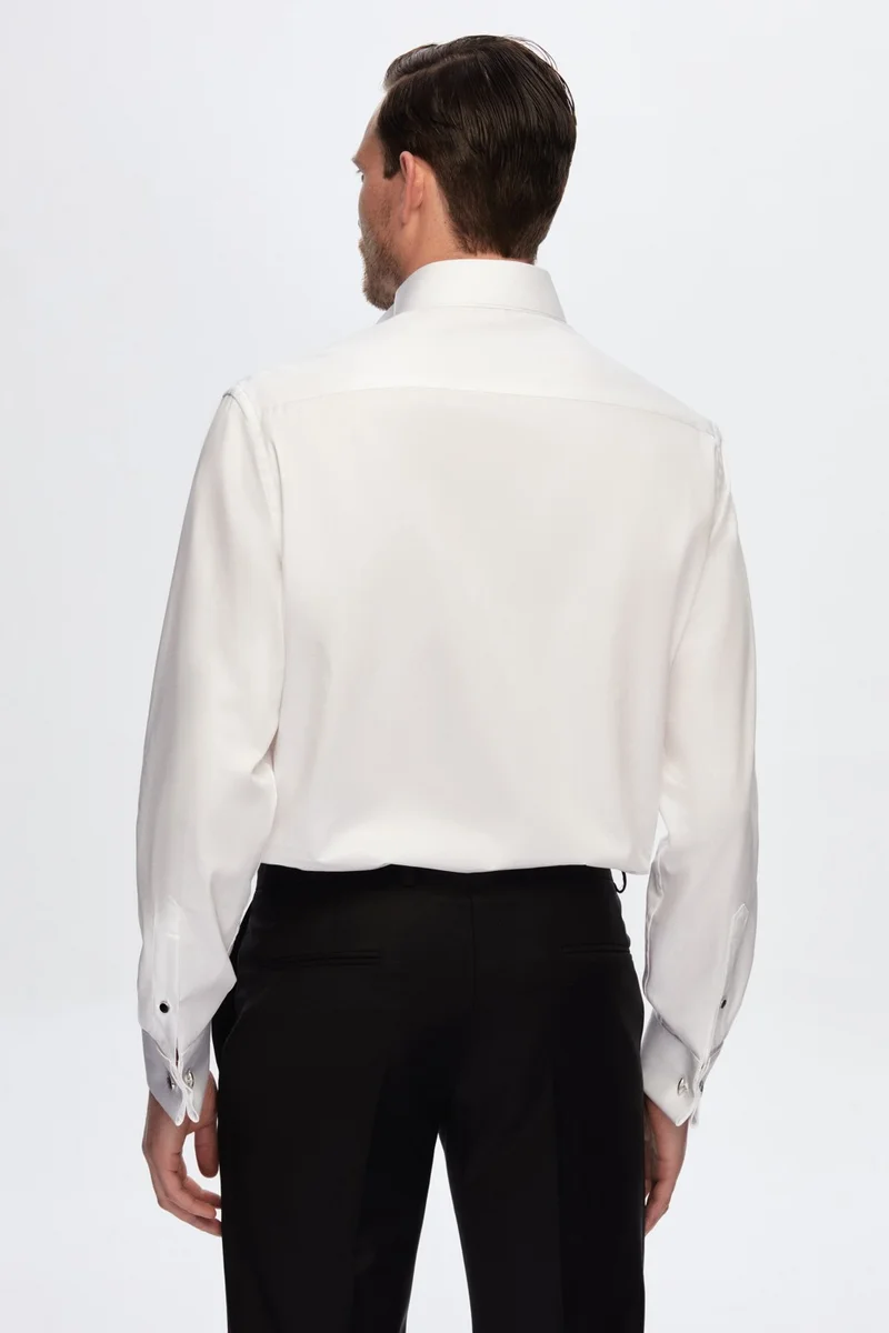 دي أس دامات D'S Groom Comfort White Plain Cotton Nano Care Tuxedo Shirt 0F2SGNC108M