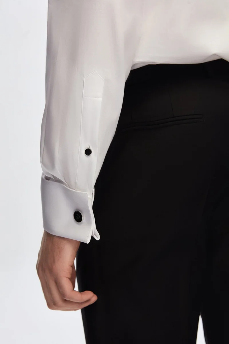 دي أس دامات D'S Groom Comfort White Plain Cotton Nano Care Tuxedo Shirt 0F2SGNC108M