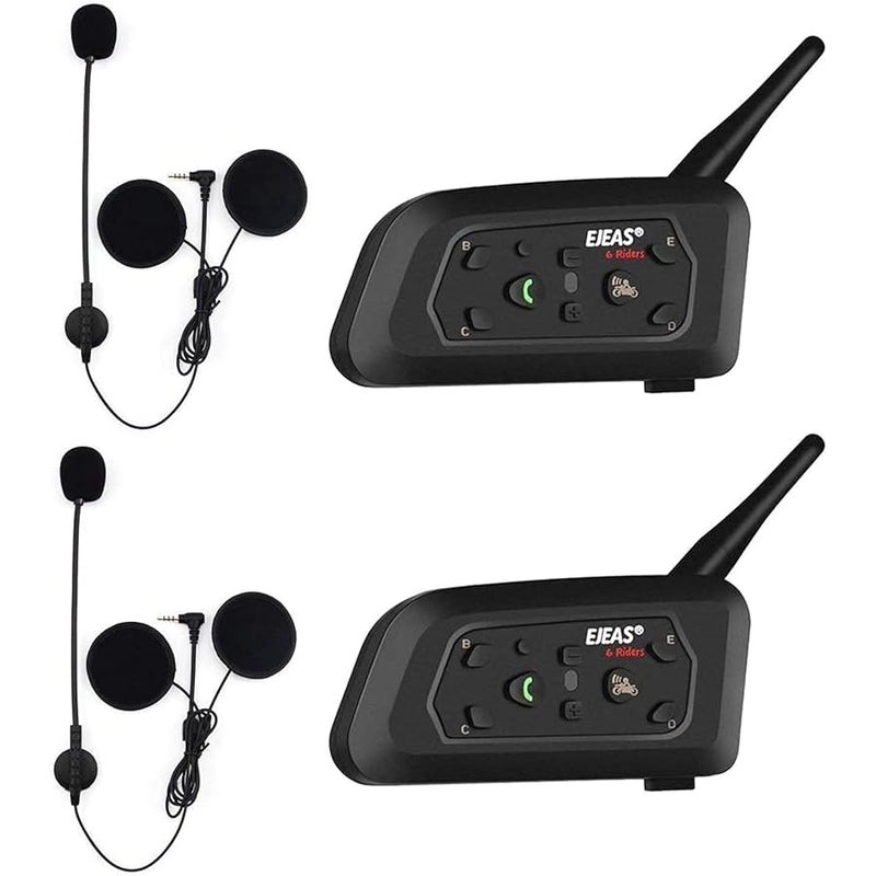EJEAS Qaurora V6 BT Interphone 1200M Bluetooth Motorbike Motorcycle Helmet Intercom Headset with Duplex Interphone Advanced Noise Control for up to 6 Riders Skiing and Riding (2 Piece) - Image 1