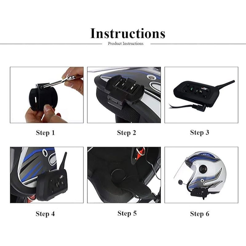 EJEAS Qaurora V6 BT Interphone 1200M Bluetooth Motorbike Motorcycle Helmet Intercom Headset with Duplex Interphone Advanced Noise Control for up to 6 Riders Skiing and Riding (2 Piece) - Image 3