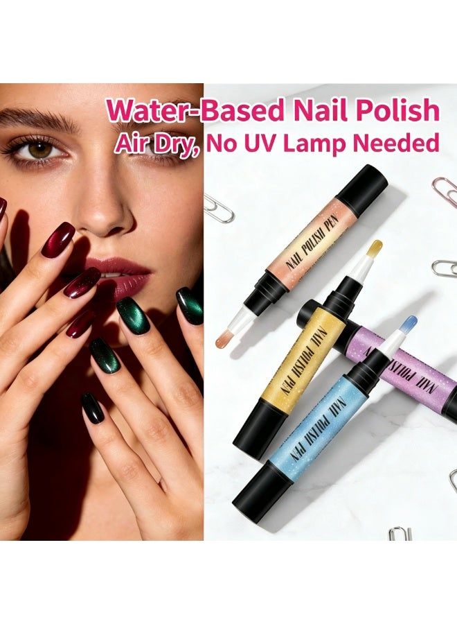 6Pcs Water Based Nail Polish Pen Set, Shimmer Pearlescent Nail Art Pens, Air Dry Nail Polish Marker, No UV Lamp Needed Portable DIY Manicure Nail Decorations Kit - Image 2