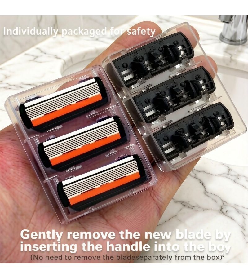 12 Blades 1 Handle Mens Manual Shaving Kit Replaceable Heads Anti Slip Stainless Steel Travel Trimmer - Image 4